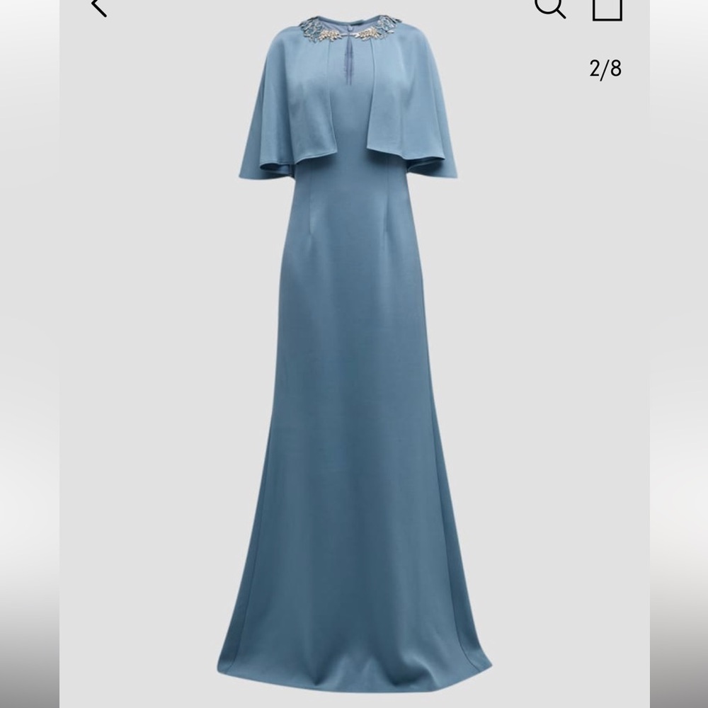 Rickie Freeman for Teri Jon Jewel-Embellished Cutout Satin Cape Gown